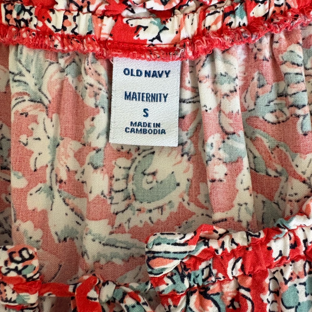 Old Navy Small Maternity Coral Orange with Blue Floral Pattern Dress - Picture 4 of 10